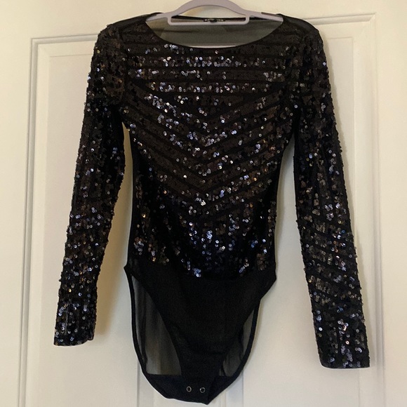 Express Black Beaded Bodysuit - Picture 1 of 4